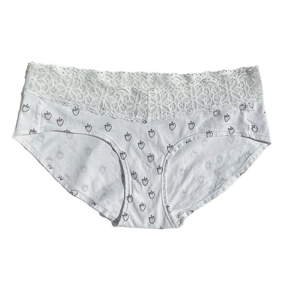 Auden Stretch Lace Waist Hipster Panty NWOT (S) - White/Strawberries - Picture 2 of 6